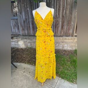 Lulus bohemian romantic floral maxi dress side slit ruffles cottagecore medium
